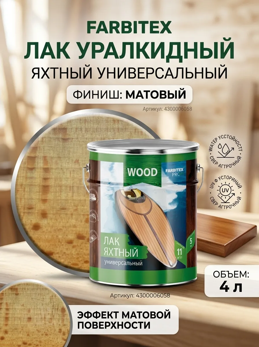 Farbitex Лак уралкидный яхтный универсальный МАТОВЫЙ (0.9 л) 4300006056