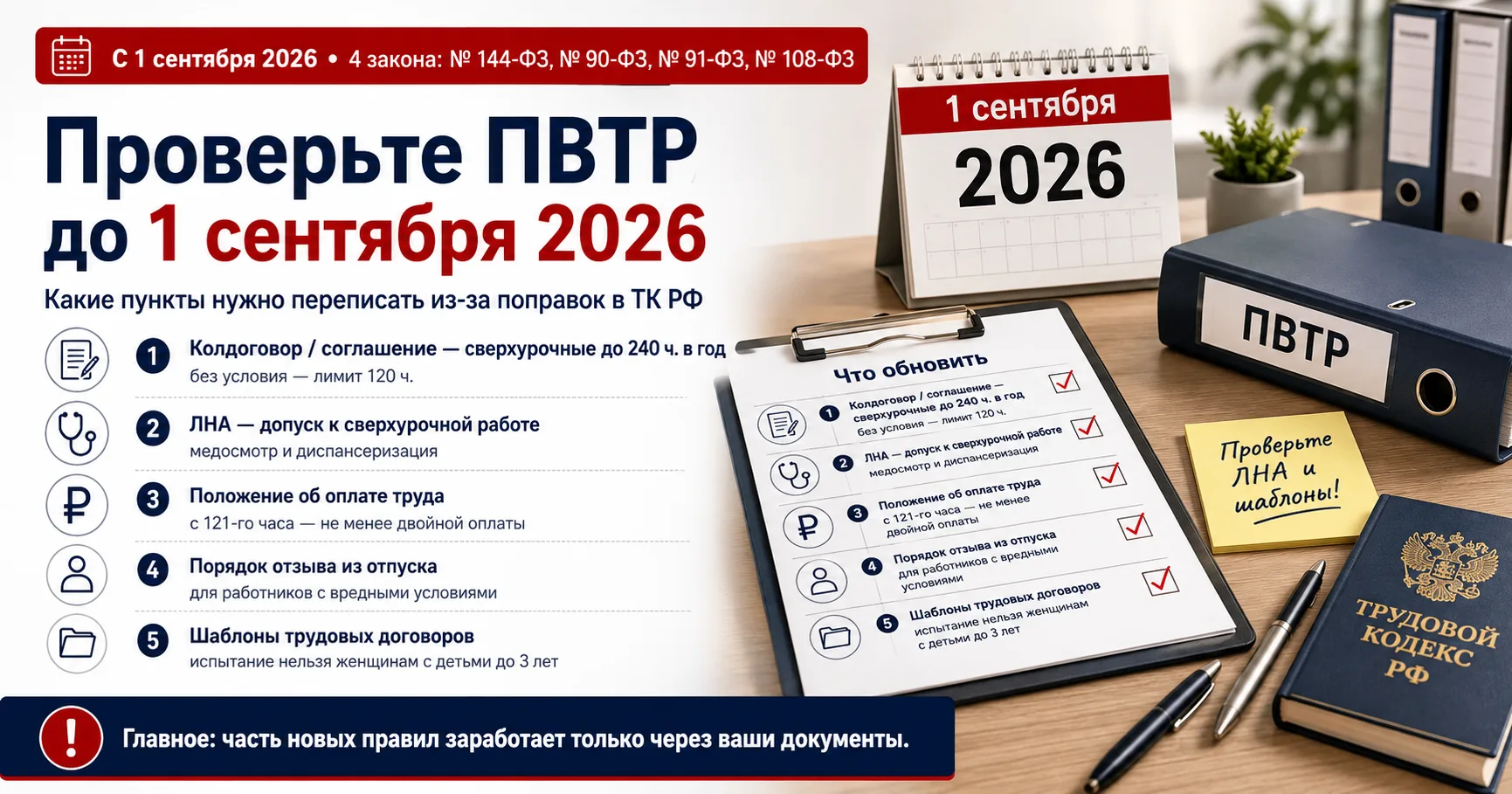Проверьте ПВТР до 1 сентября 2026: какие пункты нужно переписать из-за поправок в ТК РФ