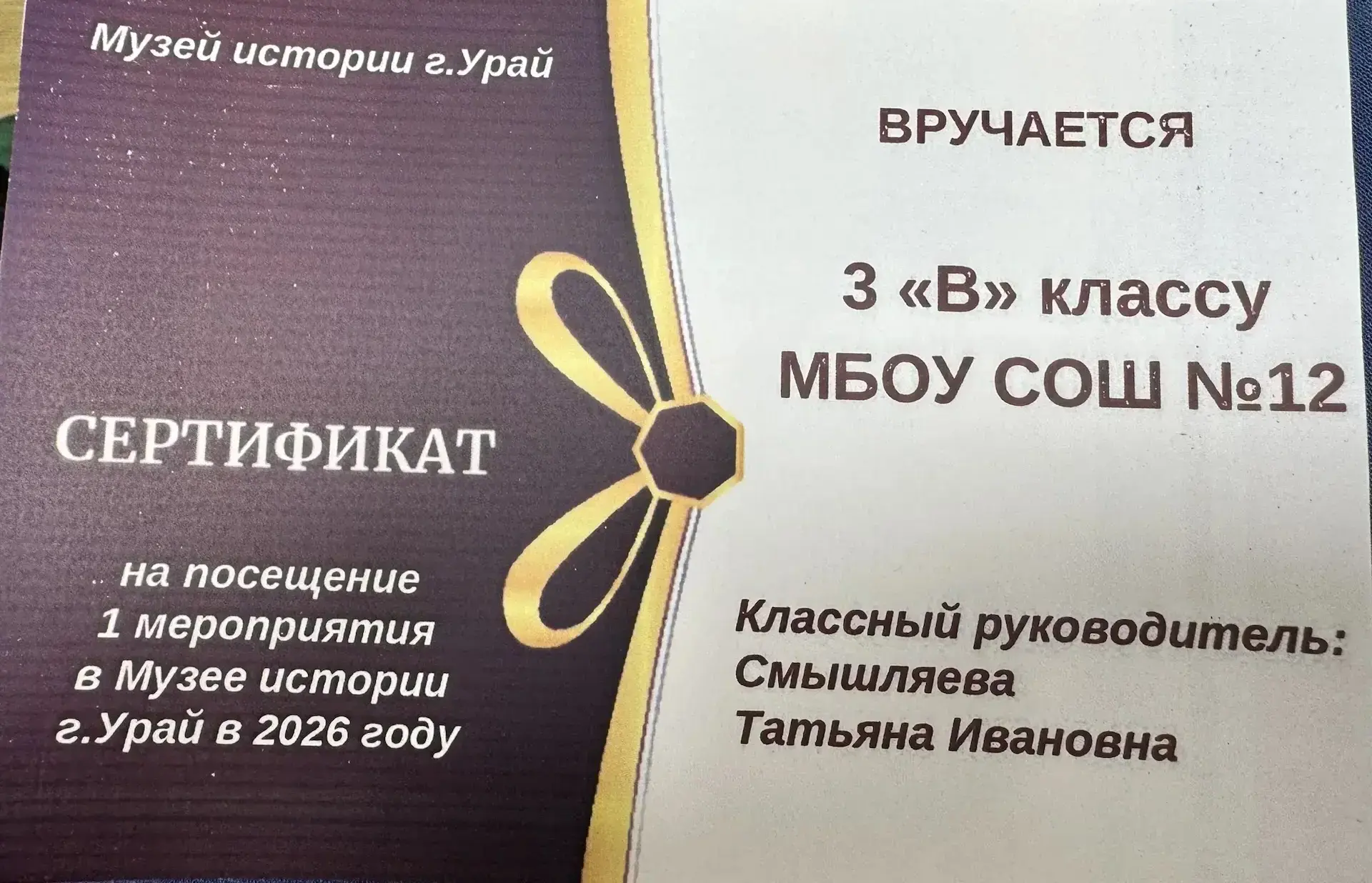Поздравляем Татьяну Ивановну и 3В класс с победой в конкурсе «Самый музейный  класс».