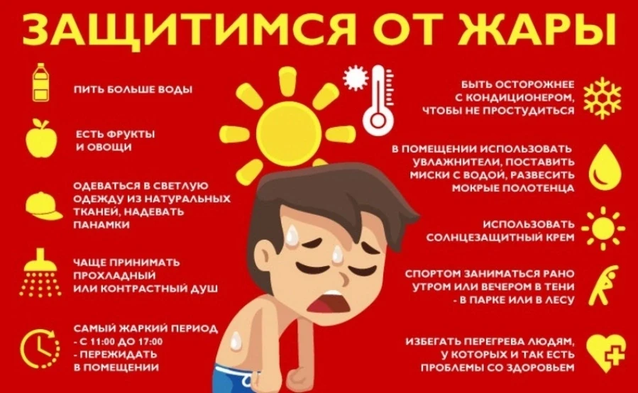 🔥 Защитимся от жары! Как не получить тепловой удар? 🔥 
 
Лето — время прогулок, игр и приключений,