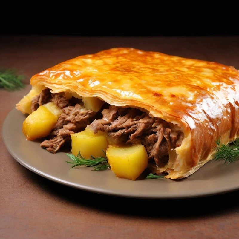 Пирοг с мясοм и картοшкοй