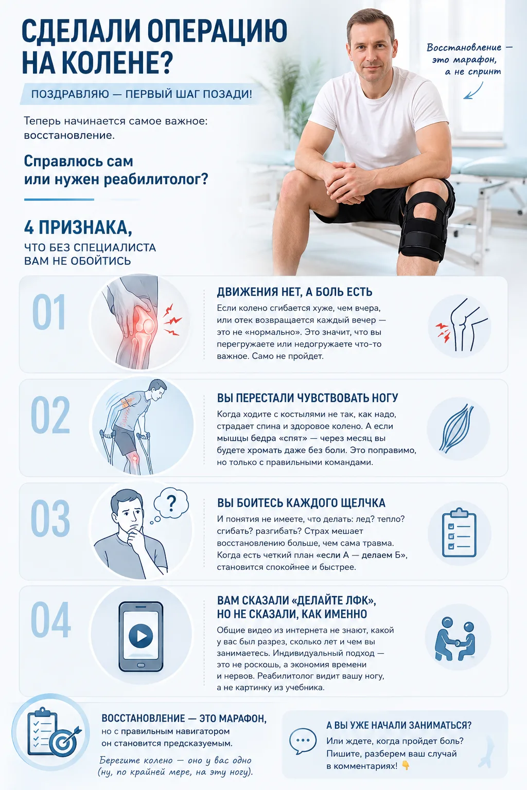Привет! Сделали операцию на колене? Поздравляю — первый шаг позади. Теперь начинается с...