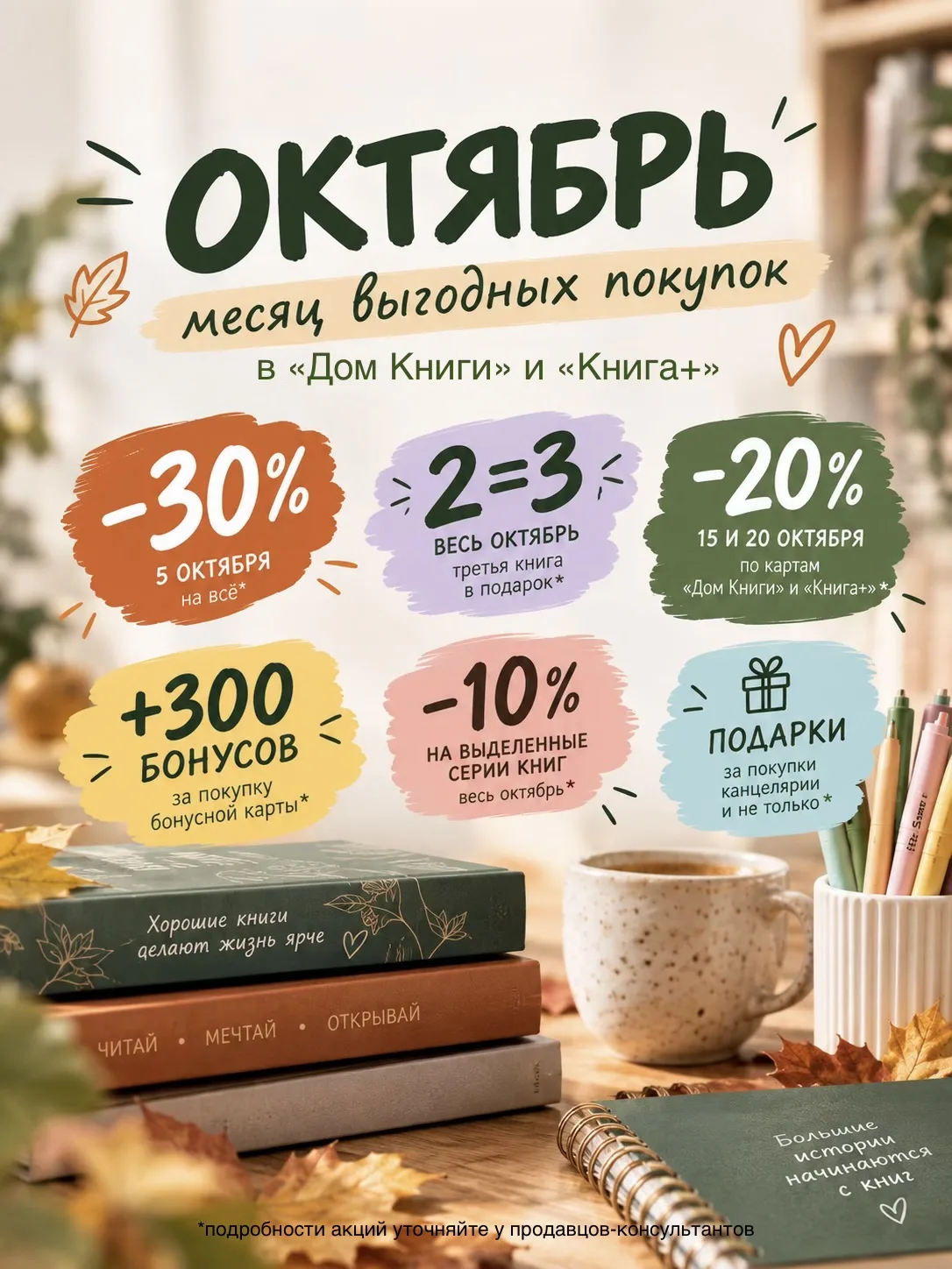 🍂 ОКТЯБРЬ В «ДОМ КНИГИ» И «КНИГА+» — МЕСЯЦ ВЫГОДНЫХ ПОКУПОК! 📚✨