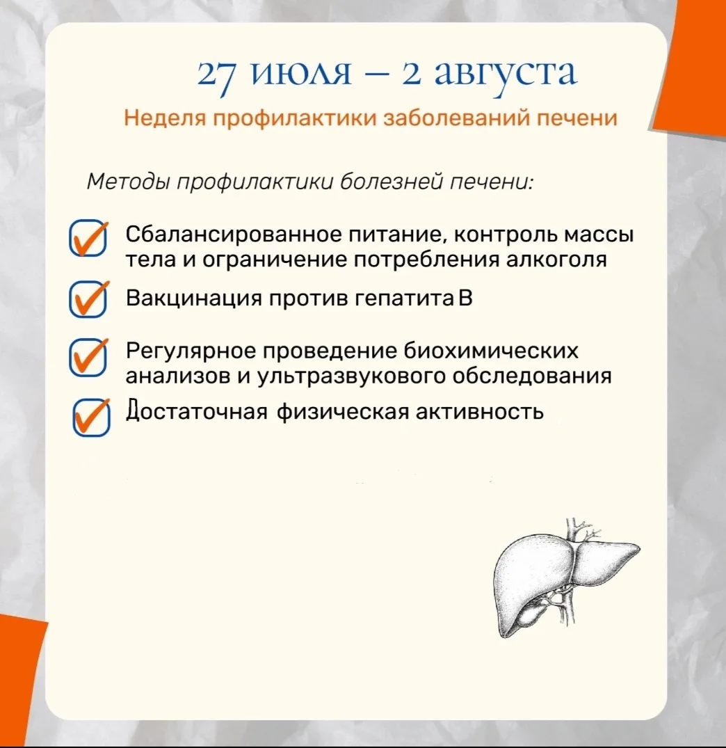 27 июля – 2 августа - неделя профилактики заболеваний печени (в честь Международного дня борьбы с ге