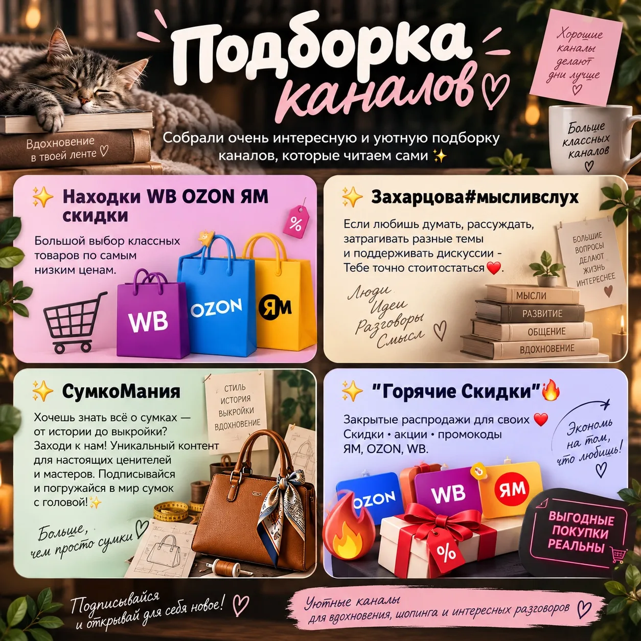 Собрали очень интересную и уютную подборку каналов, которые читаем сами ✨