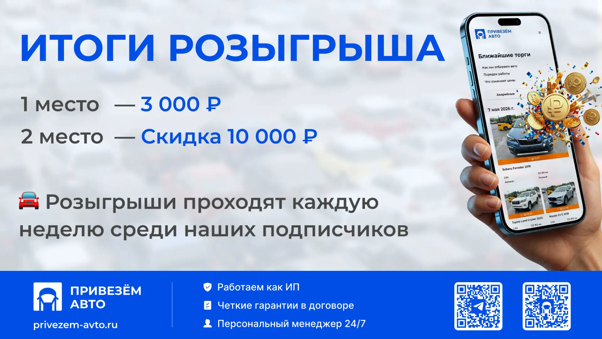 🎉 Итоги еженедельного розыгрыша «Привезём Авто»!