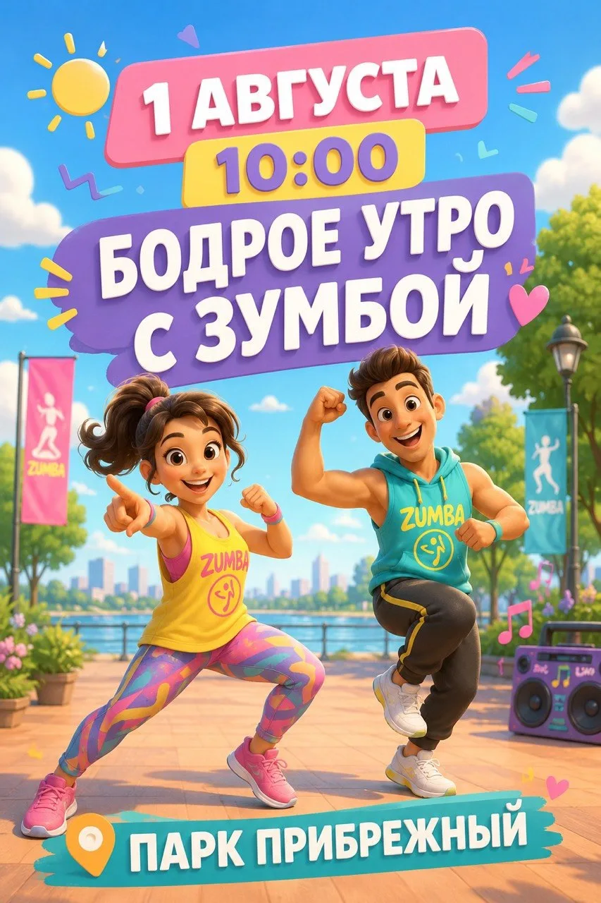 🌅 1 августа. Суббота. Первый день августа — и мы встречаем его правильно.

Зумба в 10 утра — это ко
