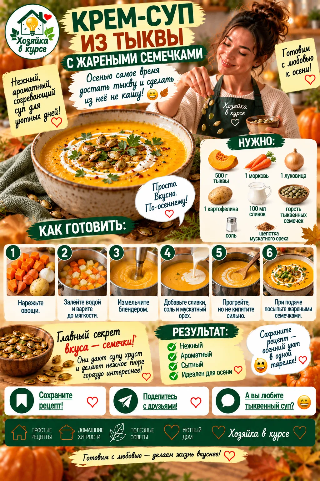 🥣 КРЕМ-СУП ИЗ ТЫКВЫ С ЖАРЕНЫМИ СЕМЕЧКАМИ