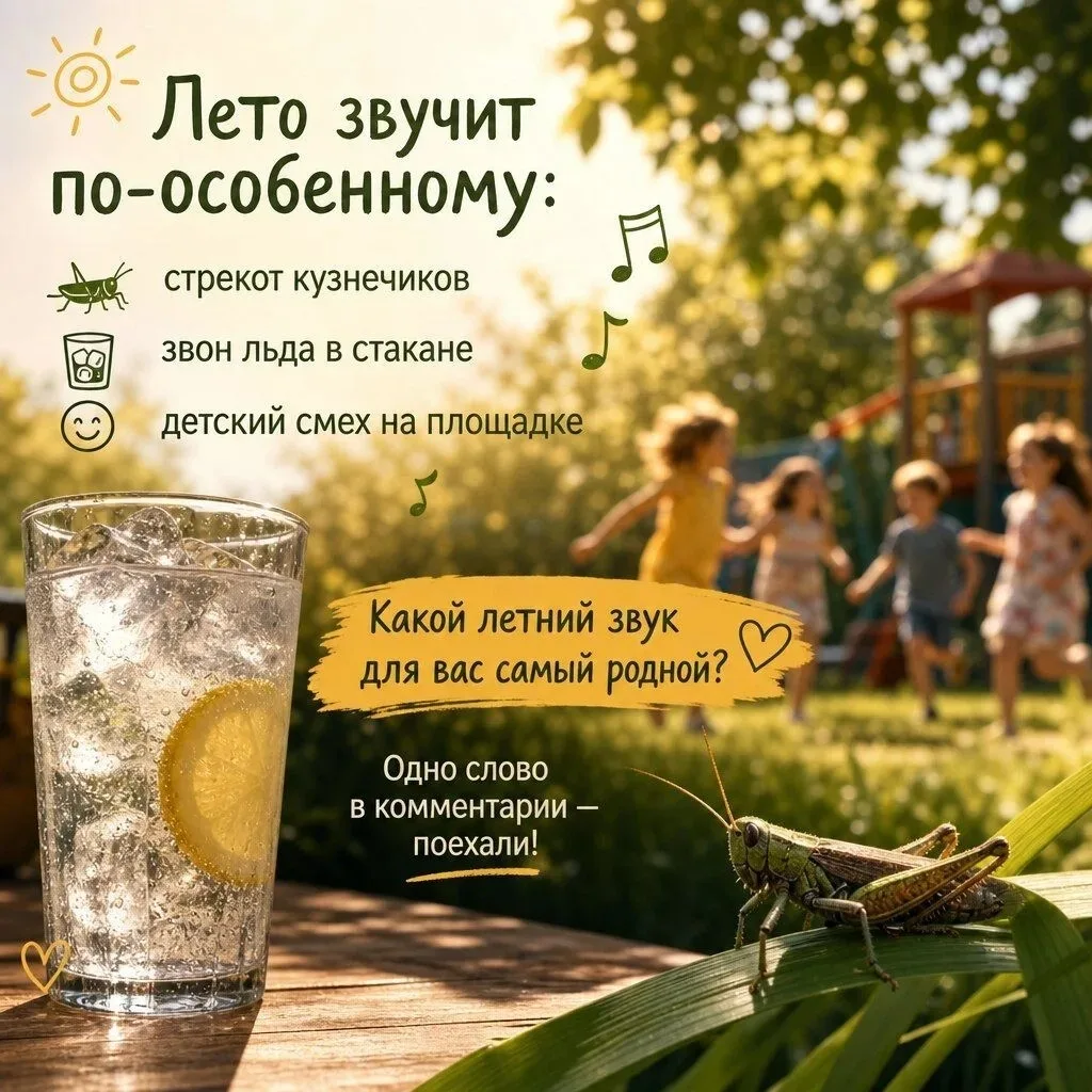🍃 Лето звучит по-особенному: стрекот кузнечиков, звон льда в стакане, детский смех на ...