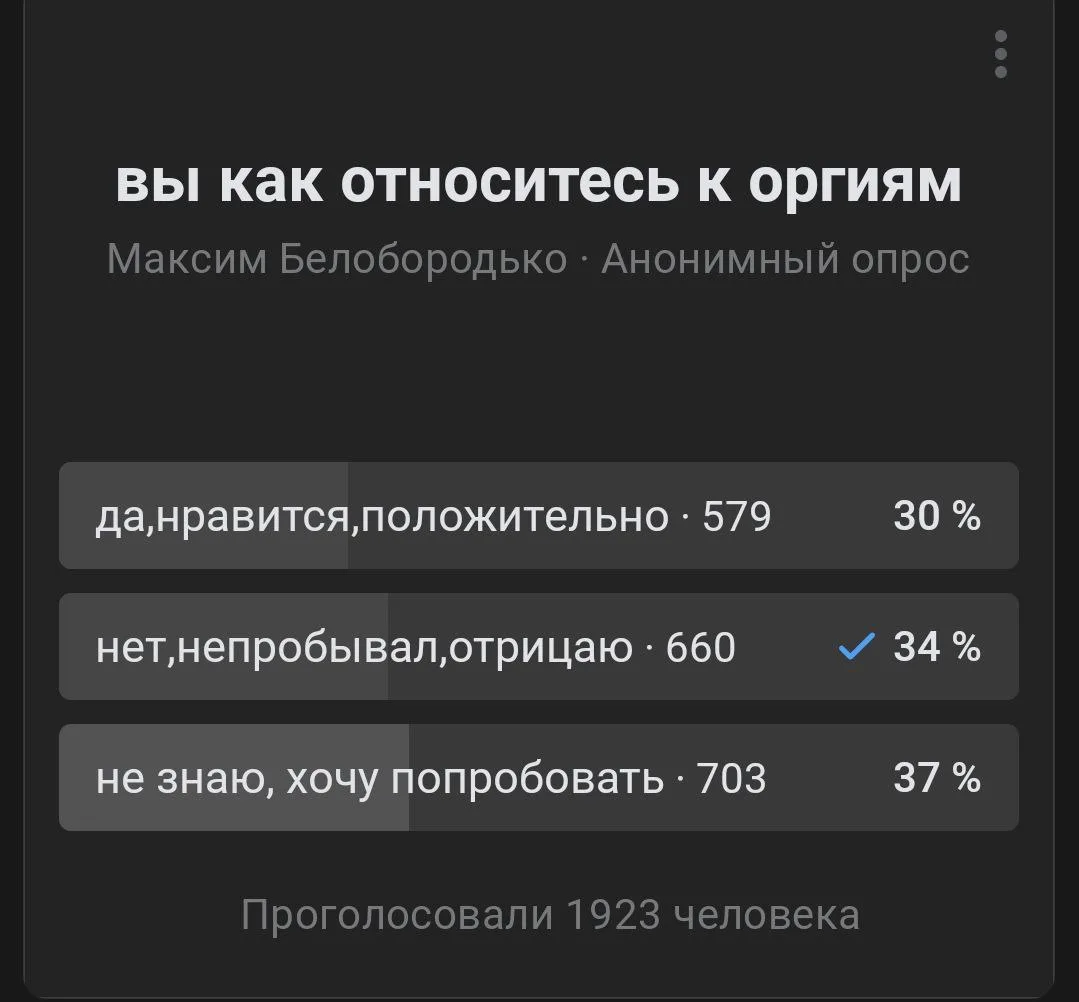 Оргии заказывали?  Я тут в ВК наткнулся на интересный опрос (см. фото выше).  И вот теперь эта мысль