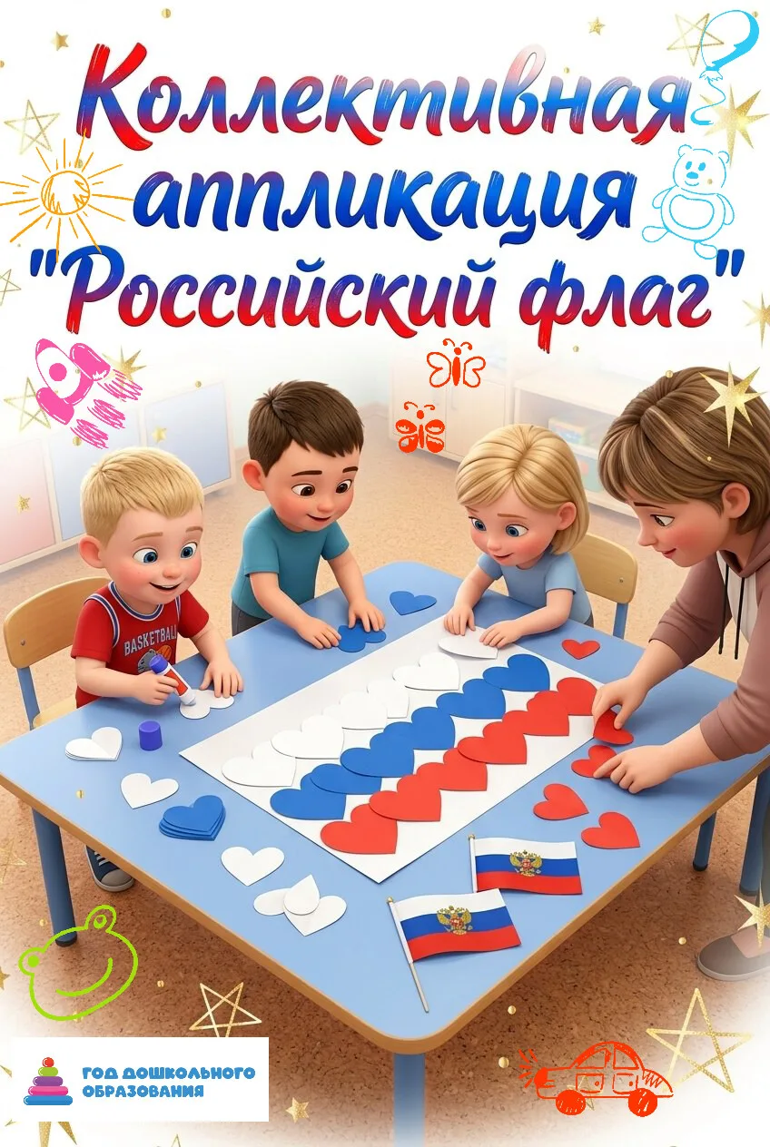 💫 Коллективная аппликация "Российский флаг"  🇷🇺