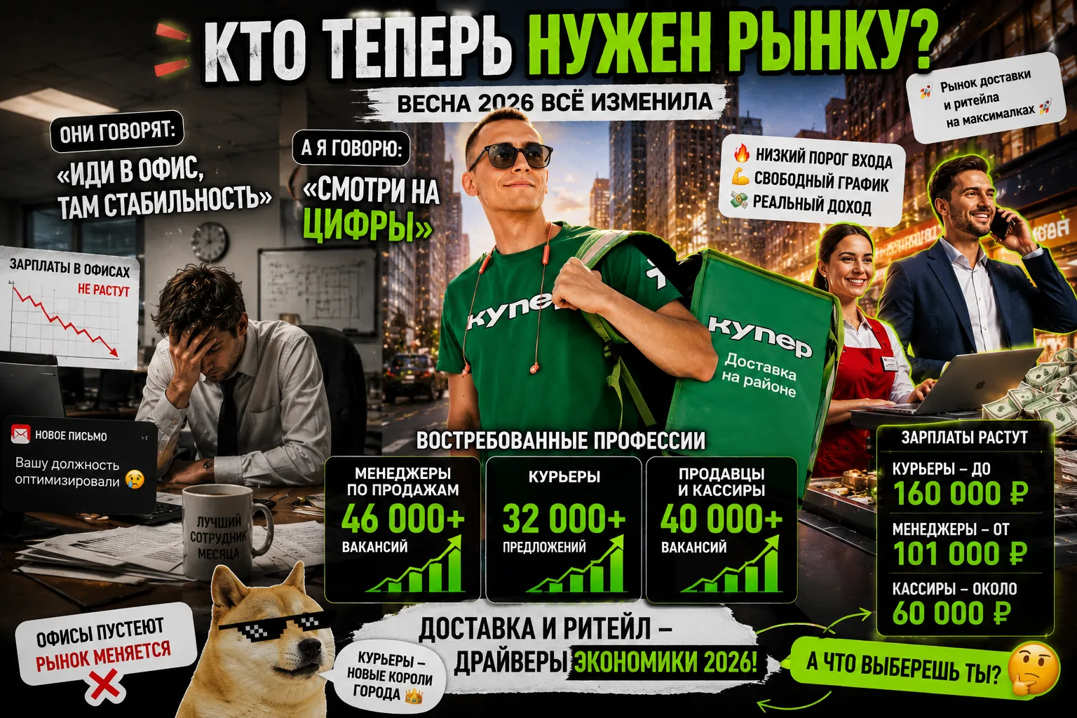 Продавцы, курьеры и менеджеры — самые востребованные профессии весны 2026 📈