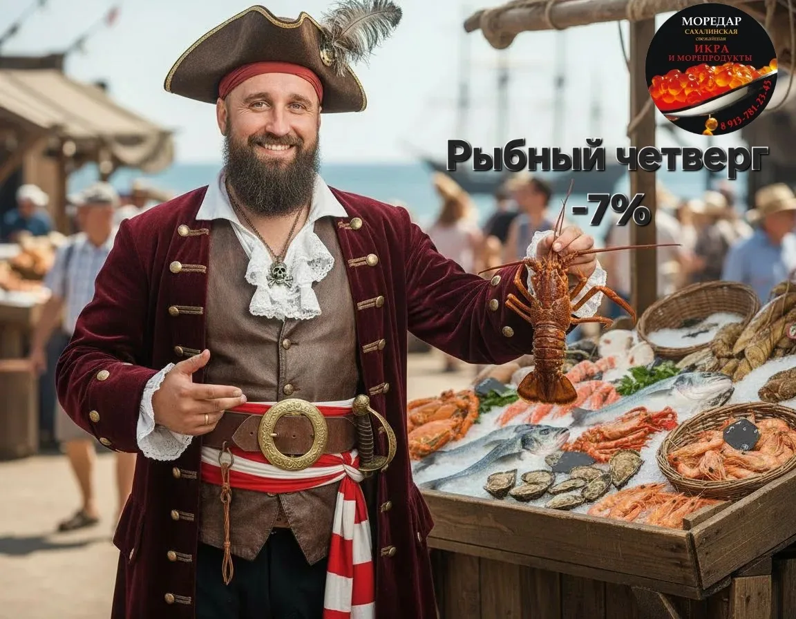 💥Йо-хо-хо в "Моредар" рыбный четверг — скидка 7 %. Курс на выгоду! 💰