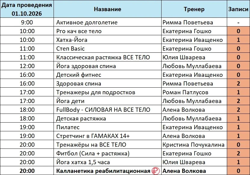 ⭐️РАСПИСАНИЕ НА 01.10.2026