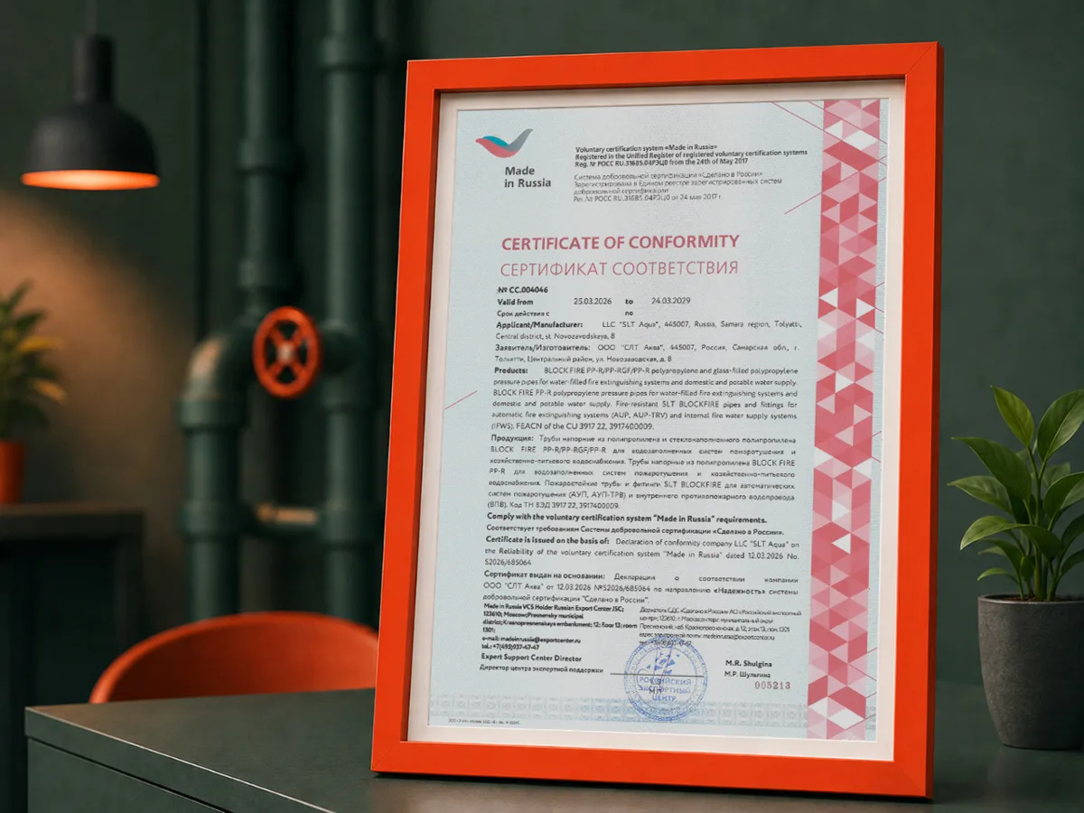Компания «СЛТ Аква» получила сертификат соответствия «Сделано в России»