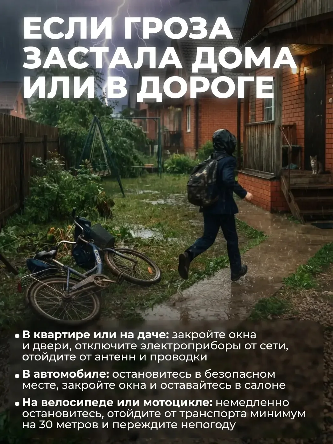 ⛈️ Гроза — одно из самых опасных природных явлений летом. Чтобы снизить риск для себя и близких, дос