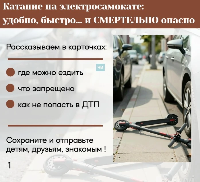 🛴 Электросамокат — удобно, быстро, но опасно, если не соблюдать правила! 
 
⚠Мы подготовили карточк