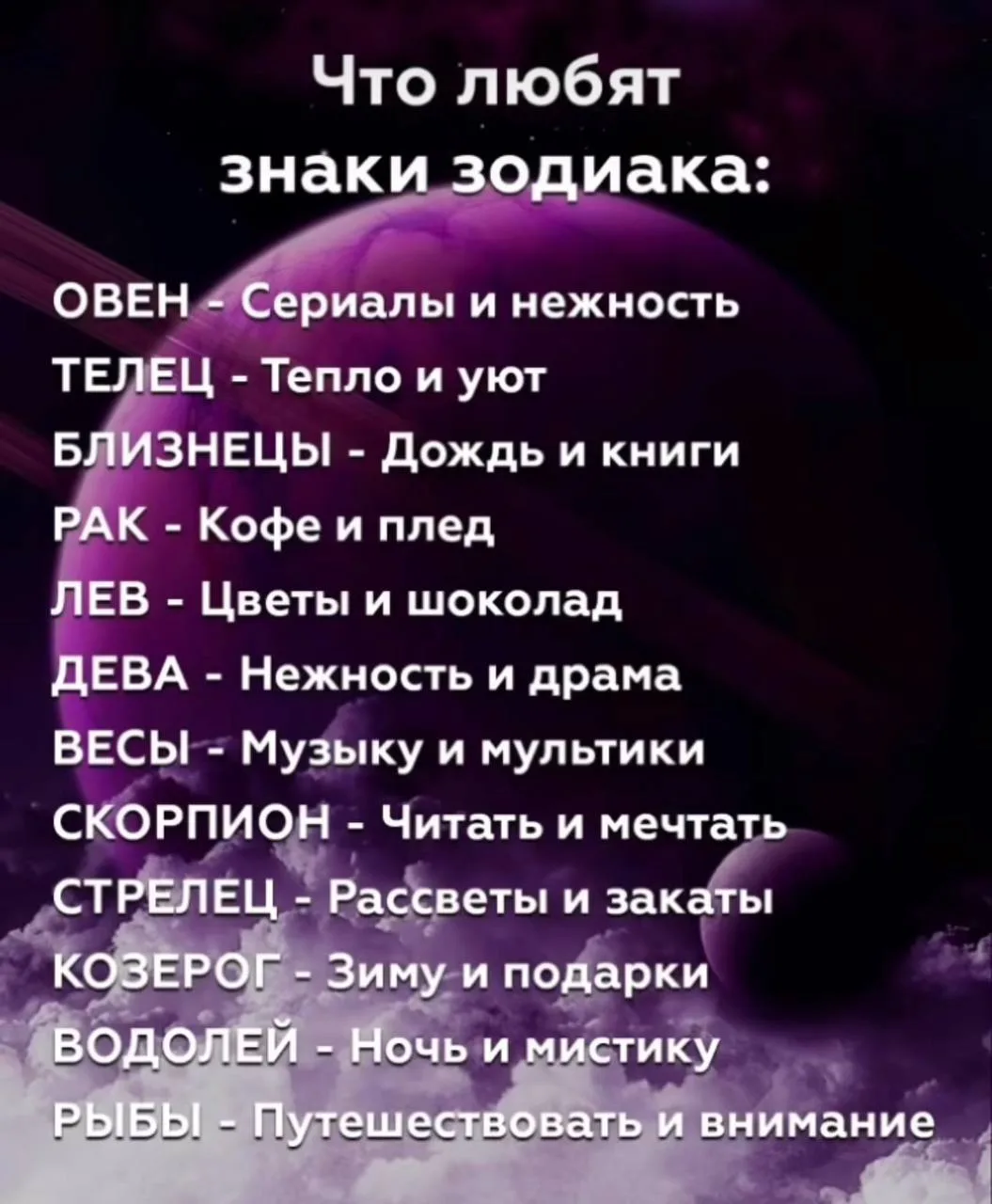 Что любят знаки зодиака?