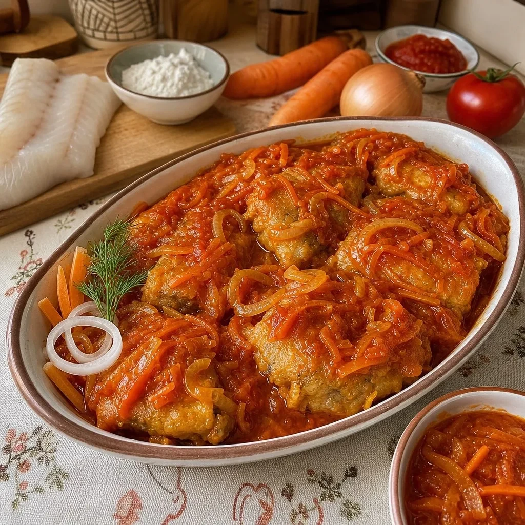 🐟Рыба под маринадом с морковью и томатом