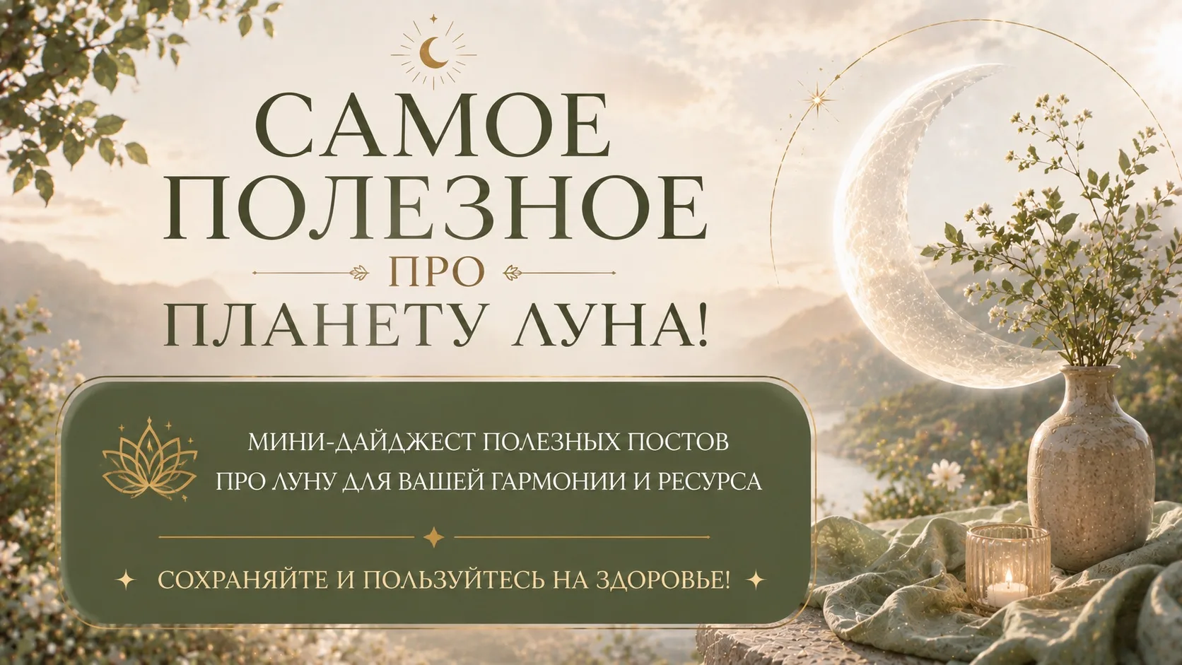 САМОЕ ПОЛЕЗНОЕ ПРО ПЛАНЕТУ ЛУНА!🌿🌙
Друзья, подготовила для вас мини-дайджест полезных постов про Л
