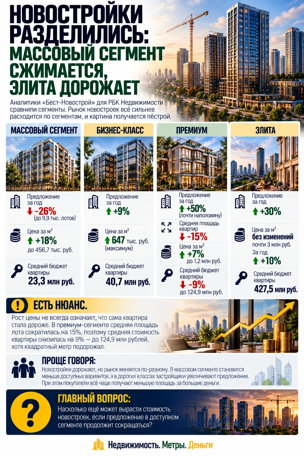 НОВОСТРОЙКИ РАЗДЕЛИЛИСЬ: МАССОВЫЙ СЕГМЕНТ СЖИМАЕТСЯ, ЭЛИТА ДОРОЖАЕТ