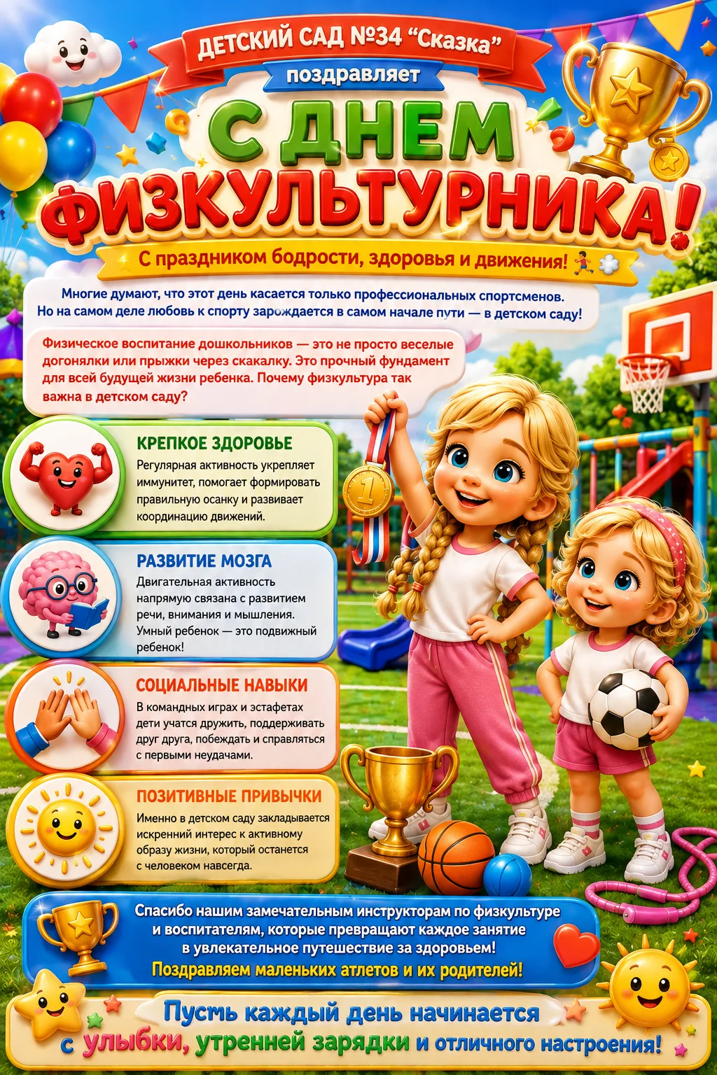 🎉 С Днем физкультурника! С праздником бодрости, здоровья и движения! 🏃‍♂️💨