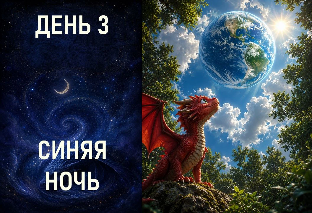 День 3. Синяя Ночь.
"Спасти Драконыша". Игра Цолькин.
Дракон закрывает глаза, чтобы впервые увидеть.