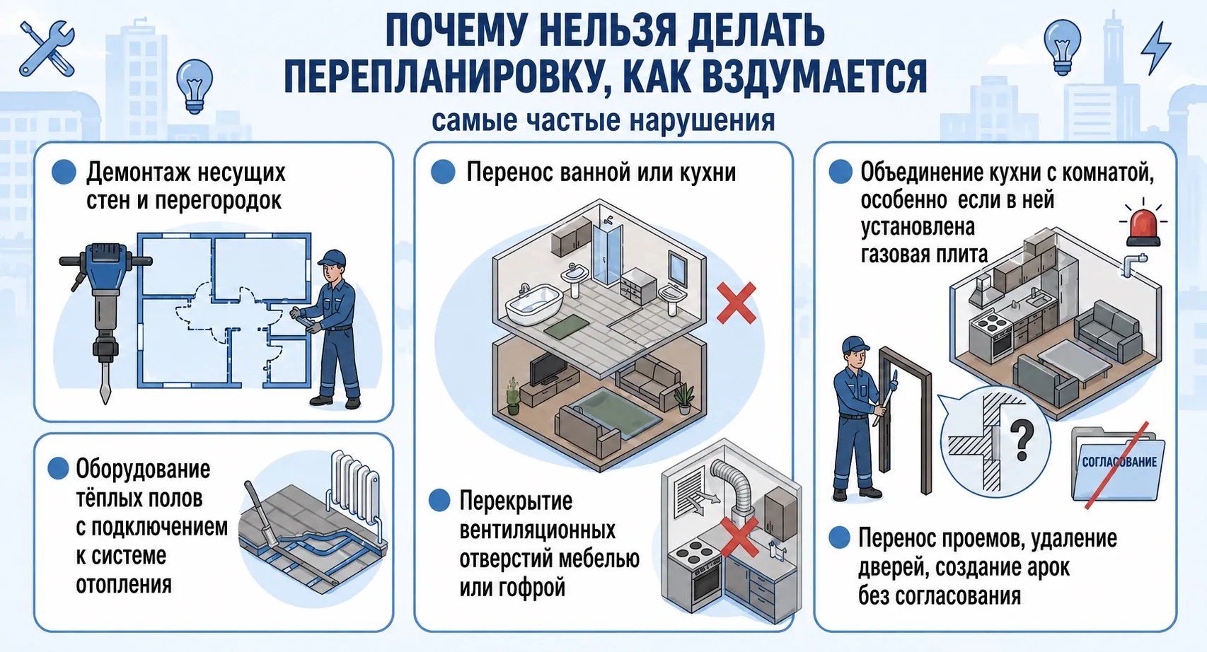 ❓Что будет, если не узаконить перепланировку?

🔨Ремонт квартиры редко обходится без переустройства 