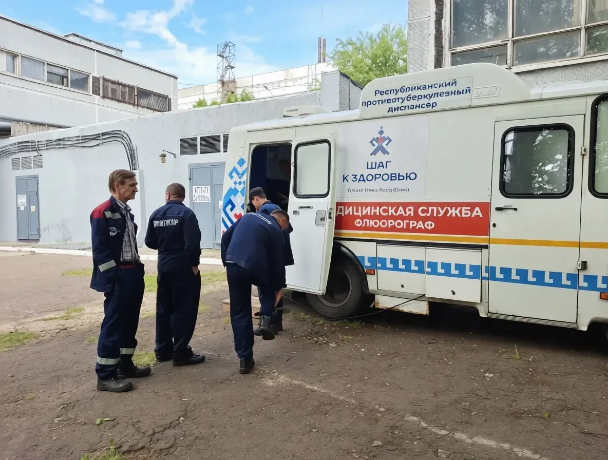 Сегодня передвижная флюорографическая установка Республиканского противотуберкулезного ...