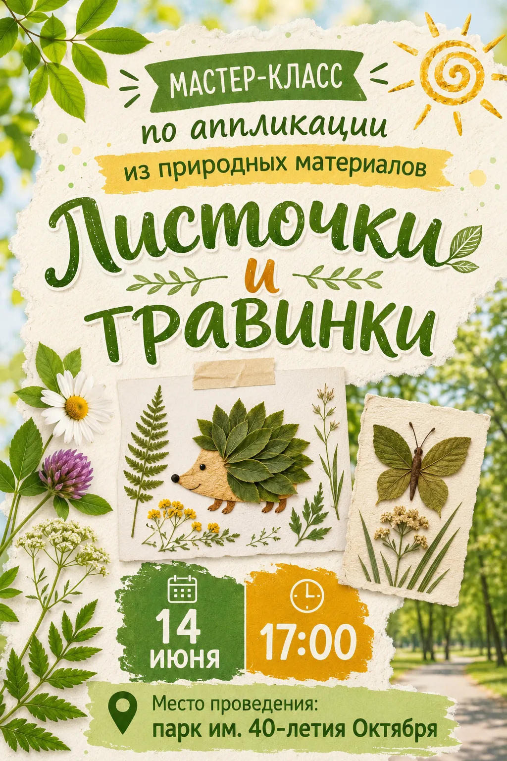 Приглашаем вас на уютный и творческий мастер-класс по аппликации из природных материалов «Листочки и