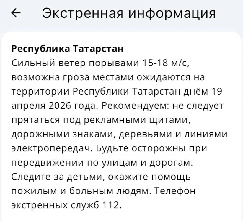 ❗️МЧС предупреждает: завтра в Татарстане ожидается ухудшение погоды.  Порывы ветра до 18 м/с, местам