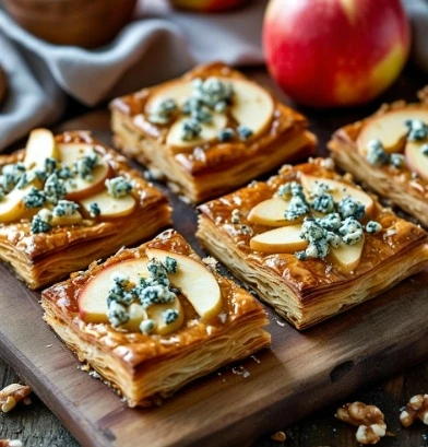 Слоёные пирожки с яблоком, голубым сыром и грецкими орехами. Ингредиенты: