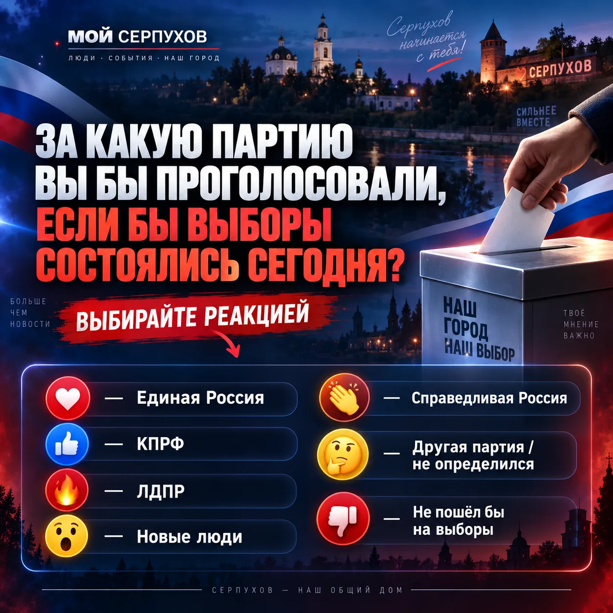 🗳 ЕСЛИ БЫ ВЫБОРЫ СОСТОЯЛИСЬ СЕГОДНЯ — ЗА КОГО БЫ ВЫ ПРОГОЛОСОВАЛИ?