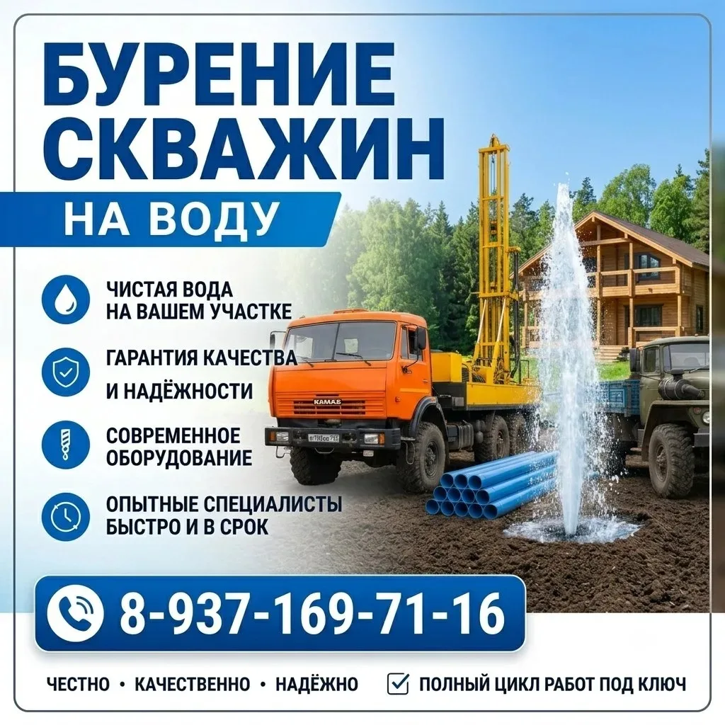 💧💦*Бурение скважин на воду под ключ. Гарантия*