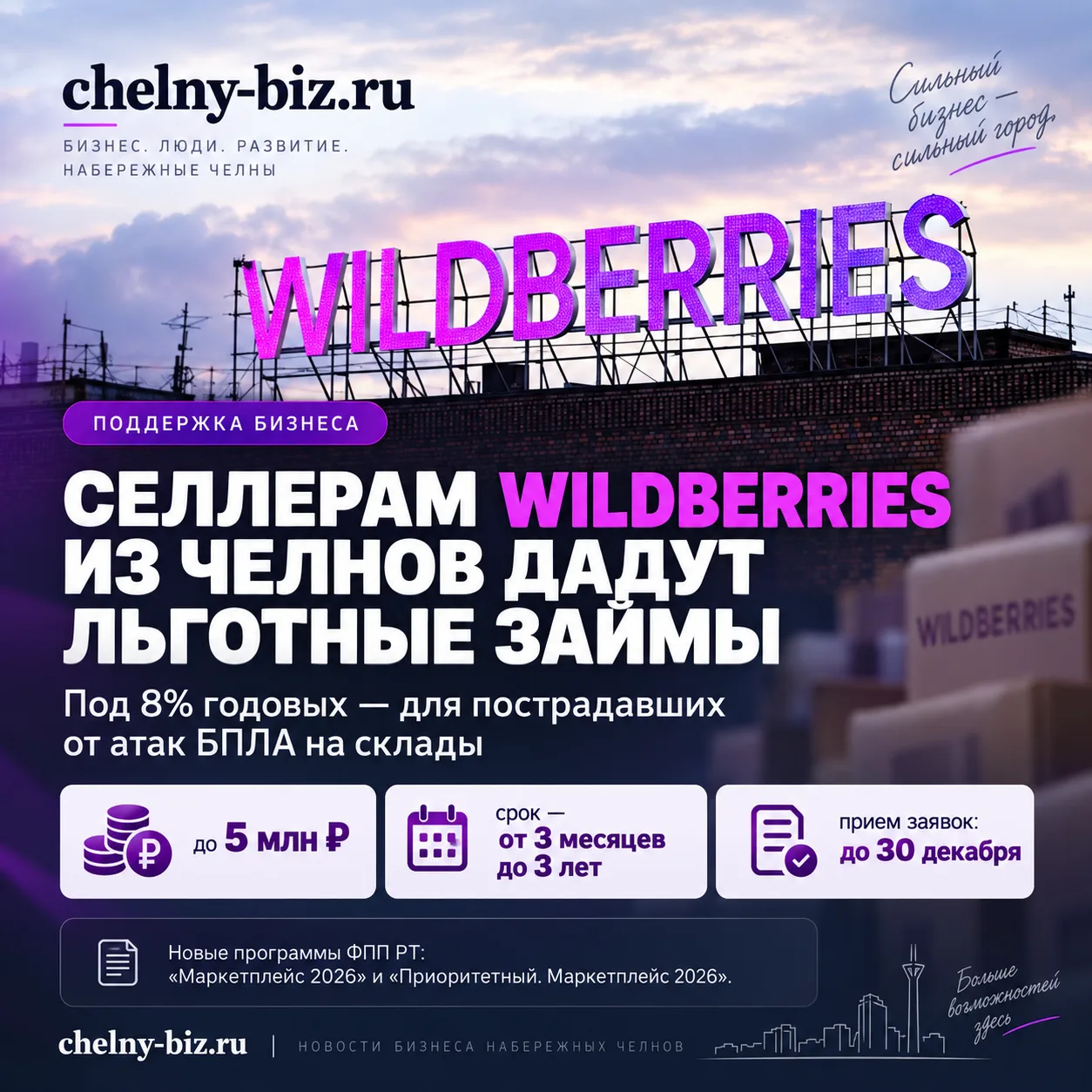 Селлерам из Челнов, пострадавшим от атак дронов на склады Wildberries, дадут микрозаймы...