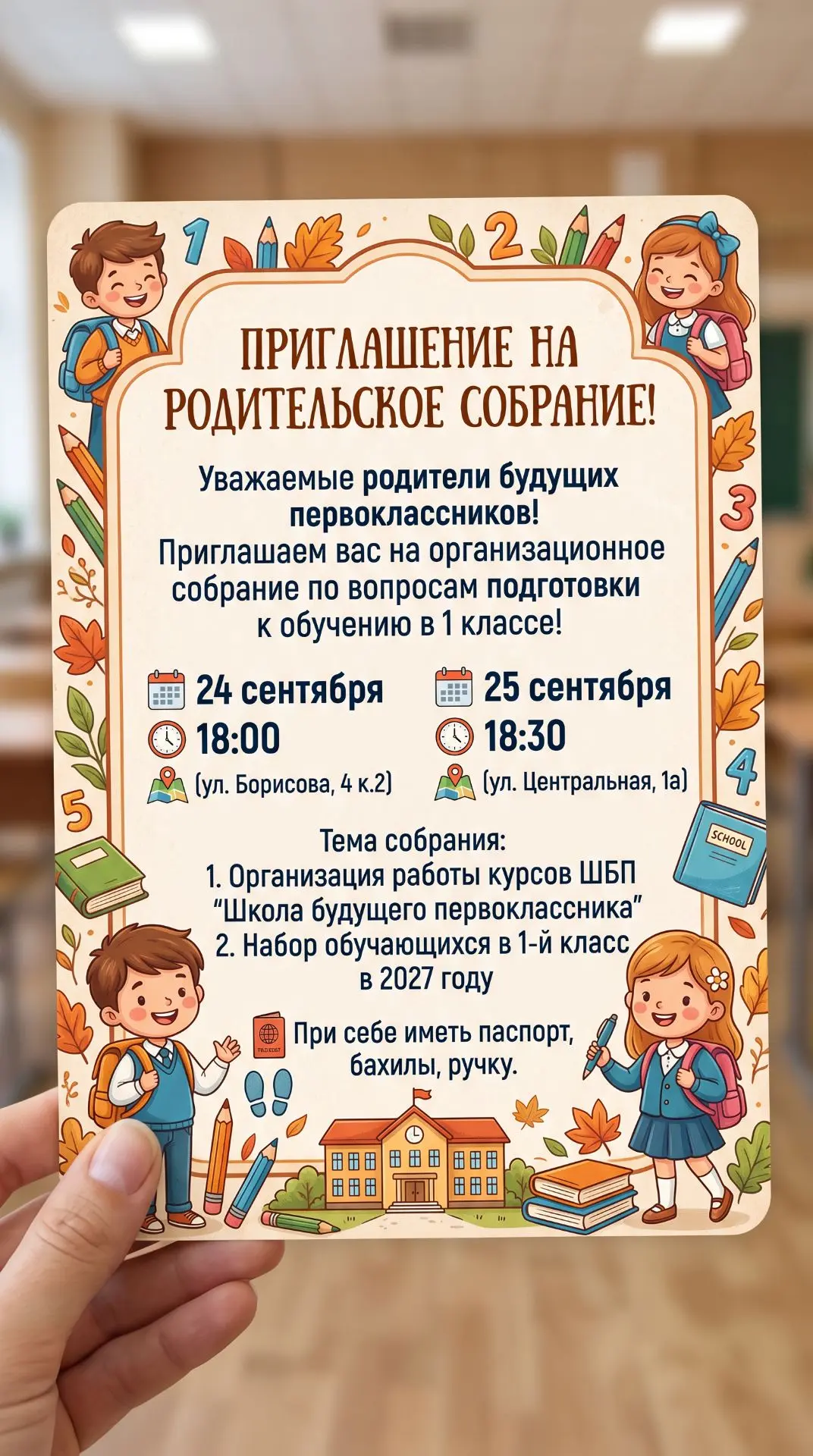 Информация для родителей будущих первоклассников! 🌟