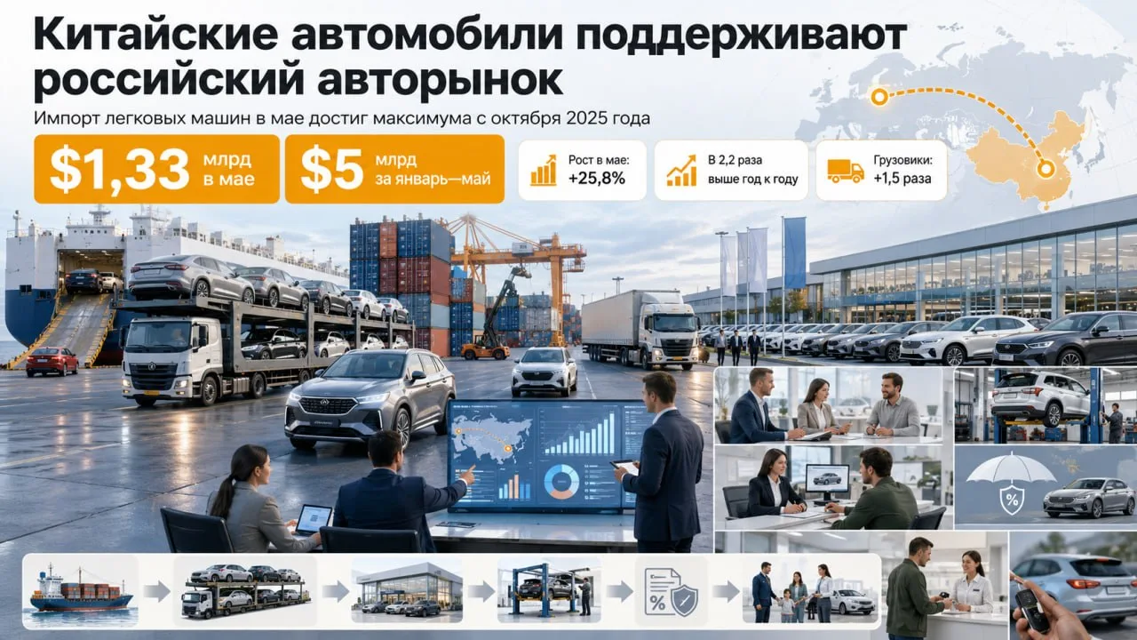 В месячном выражении китайский автоэкспорт легковых автомобилей в Россию в мае прибавил 25,8% и дост