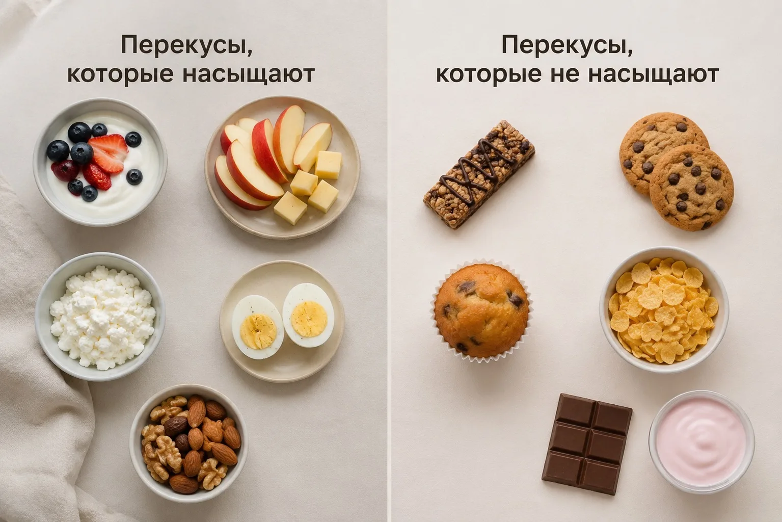Какие перекусы действительно спасают, а какие только усиливают голод

Не каждый перекус одинаково по