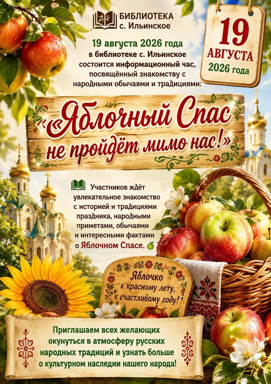 🍎19 августа 2026 года в библиотеке с. Ильинское состоится информационный час, посвящён...
