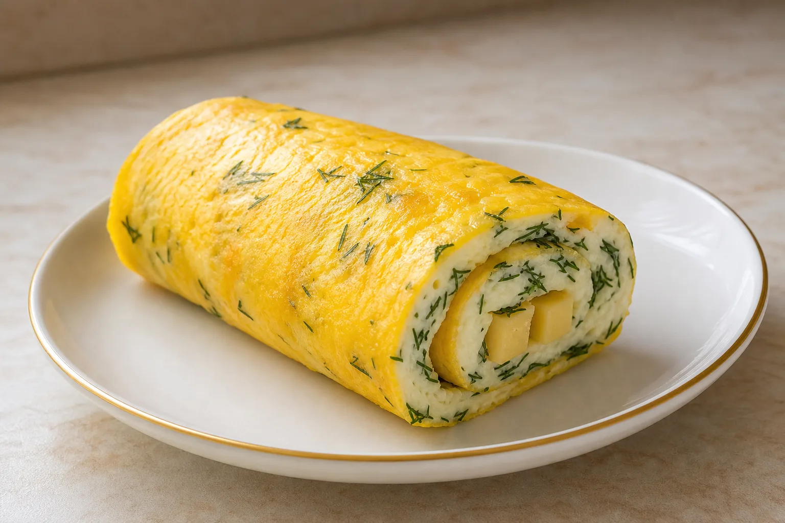 Яичный рулетик с сыром и укропом