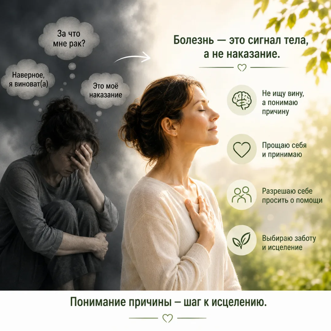 🧠 Психосоматика вины: «За что мне рак?» и почему вы НЕ виноваты в своей болезни