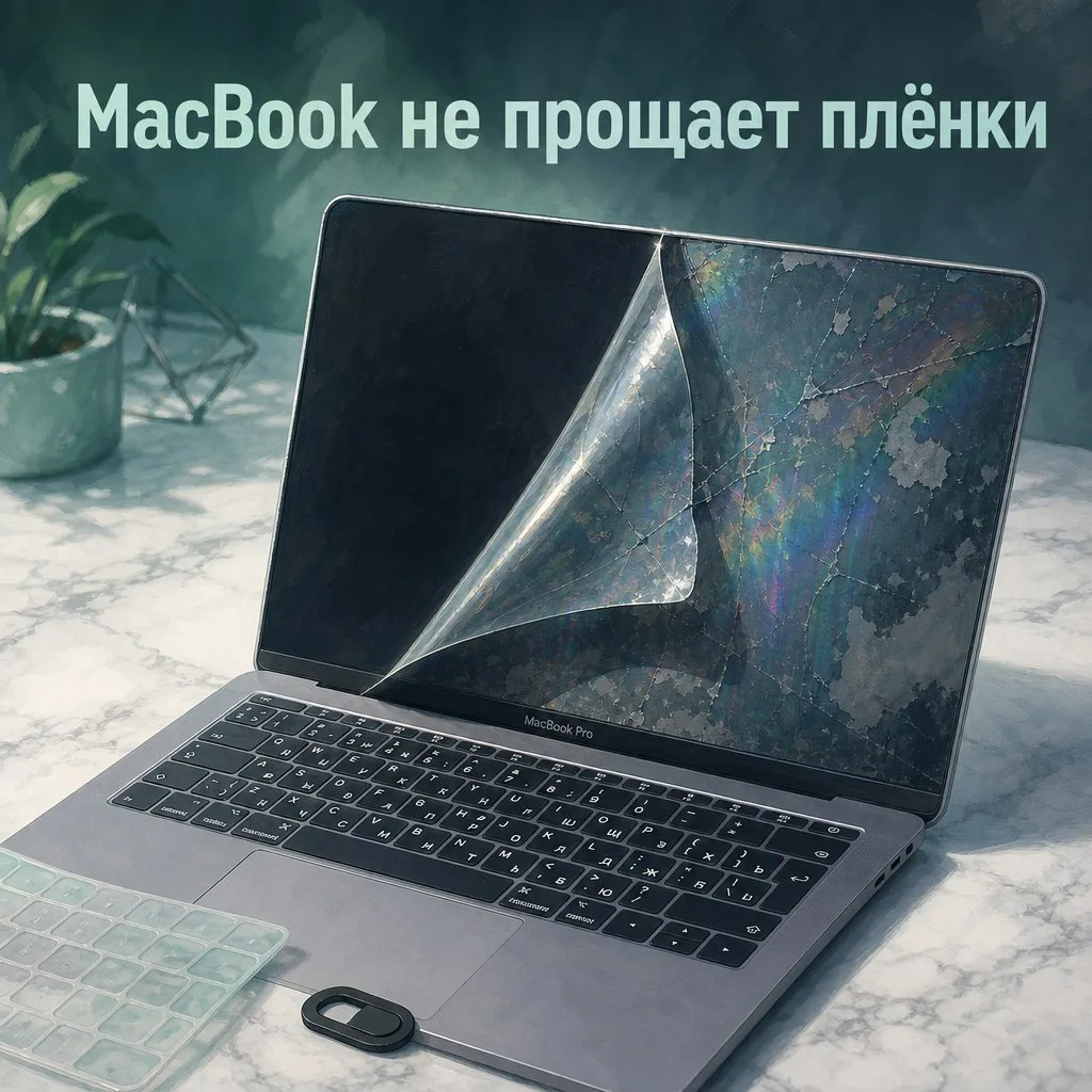 Плёнки и заглушки камеры портят экран макбука
