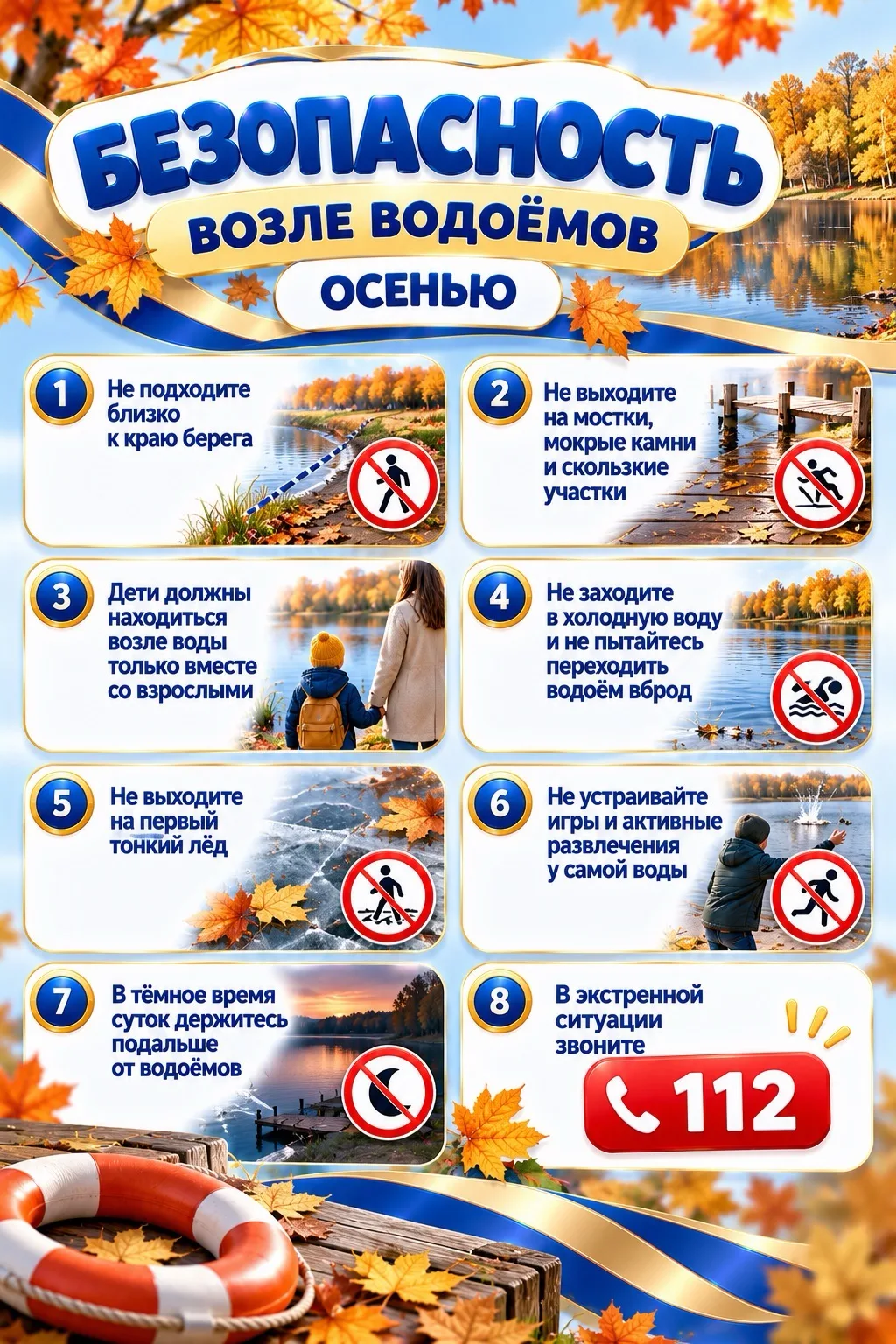 🍂 Осенью водоёмы требуют особой осторожности!