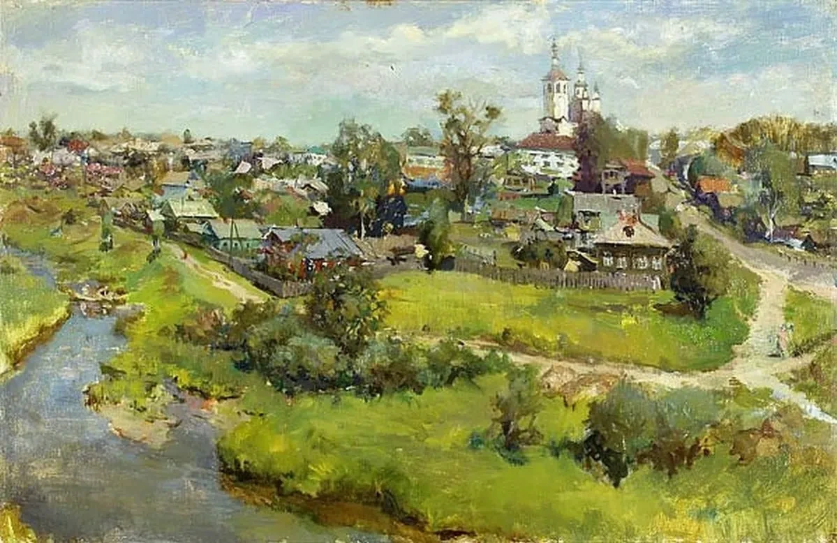 Тот город зеленый и тихий 
Отрадно заброшен и глух. 
Достойно, без лишней шумихи, 
Поет, как в дерев