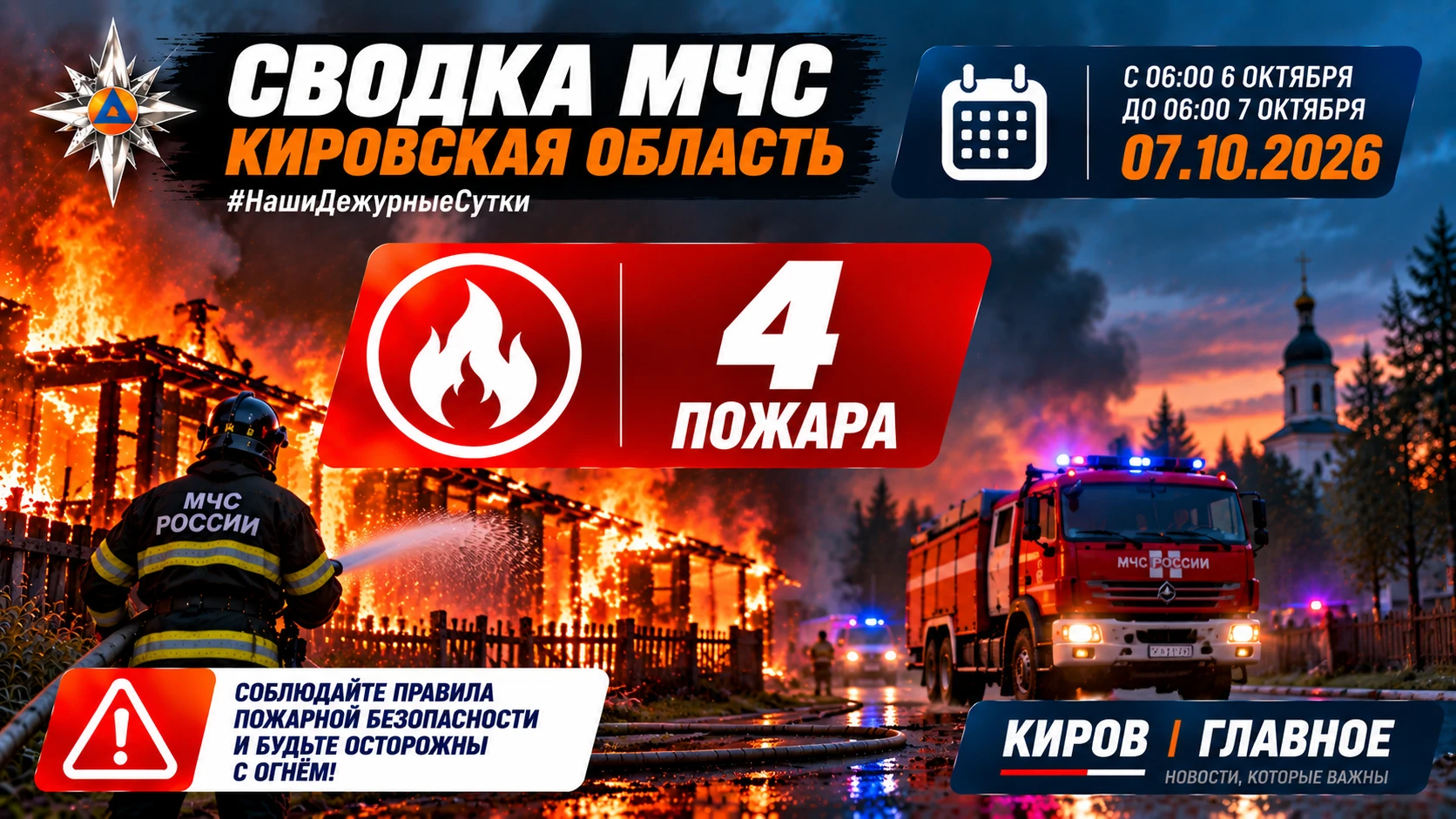 🚨 За прошедшие сутки подразделения МЧС России в Кировской области ликвидировали послед...