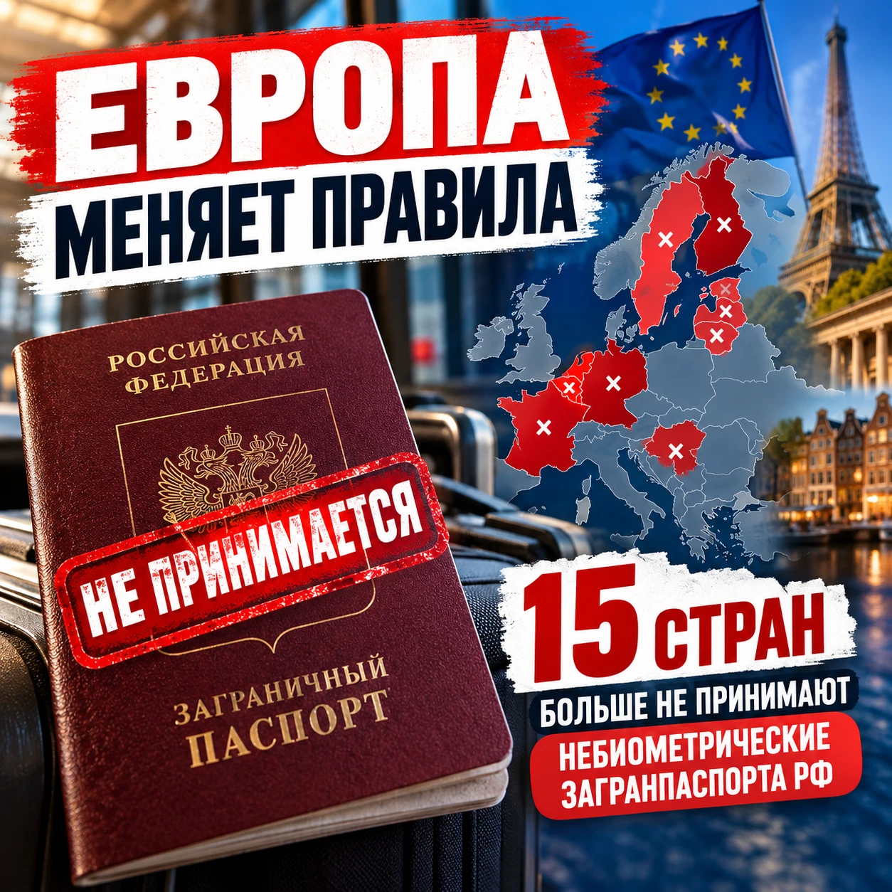 🚨 Ещё четыре страны Европы перестали принимать российские небиометрические загранпаспо...