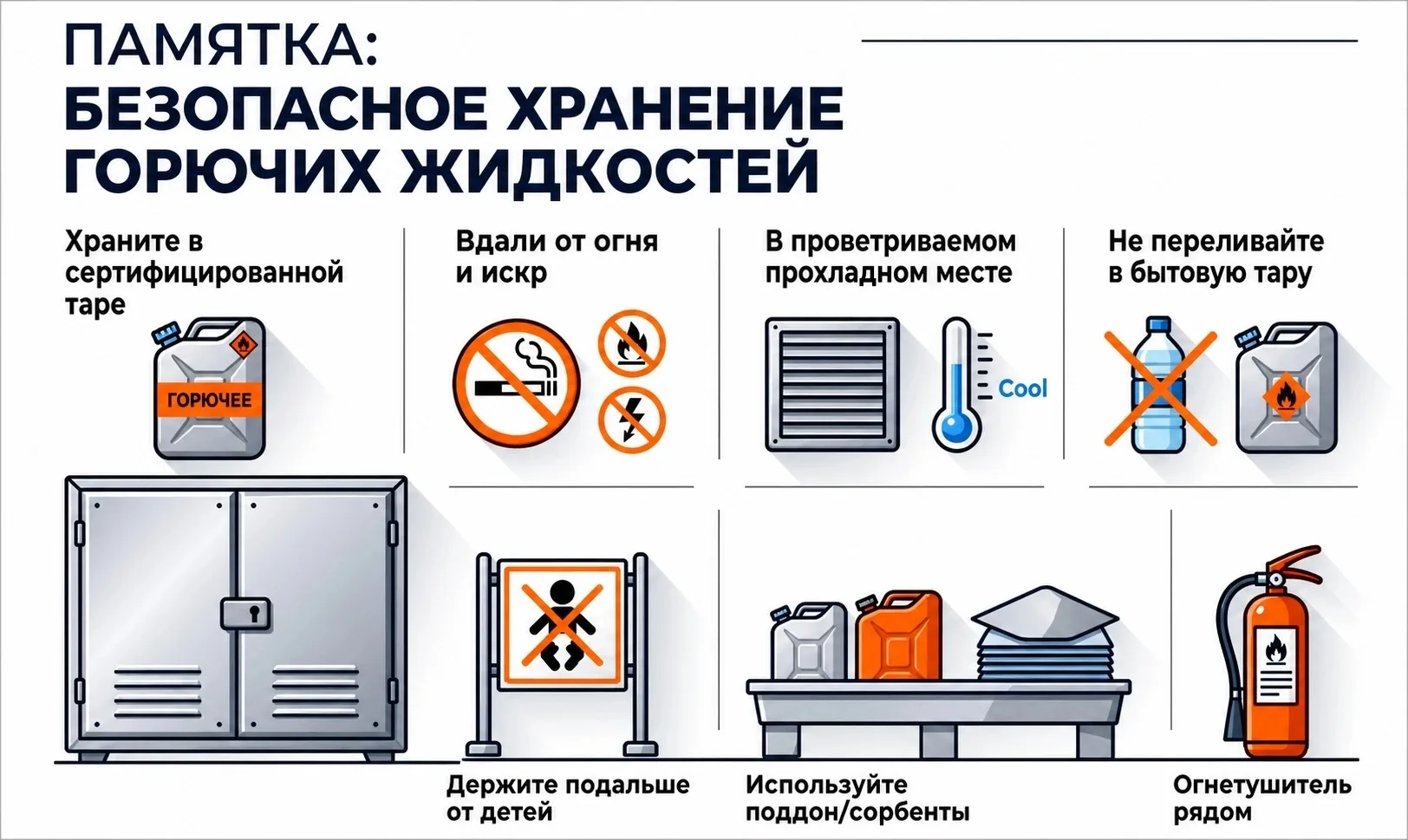 🔥 Памятка: безопасное хранение ГСМ в летний период