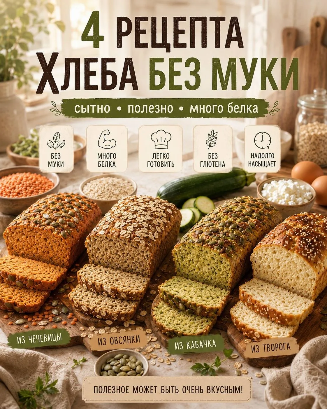 🥖 Домашний хлеб без муки может быть не только полезным, но и по-настоящему вкусным!