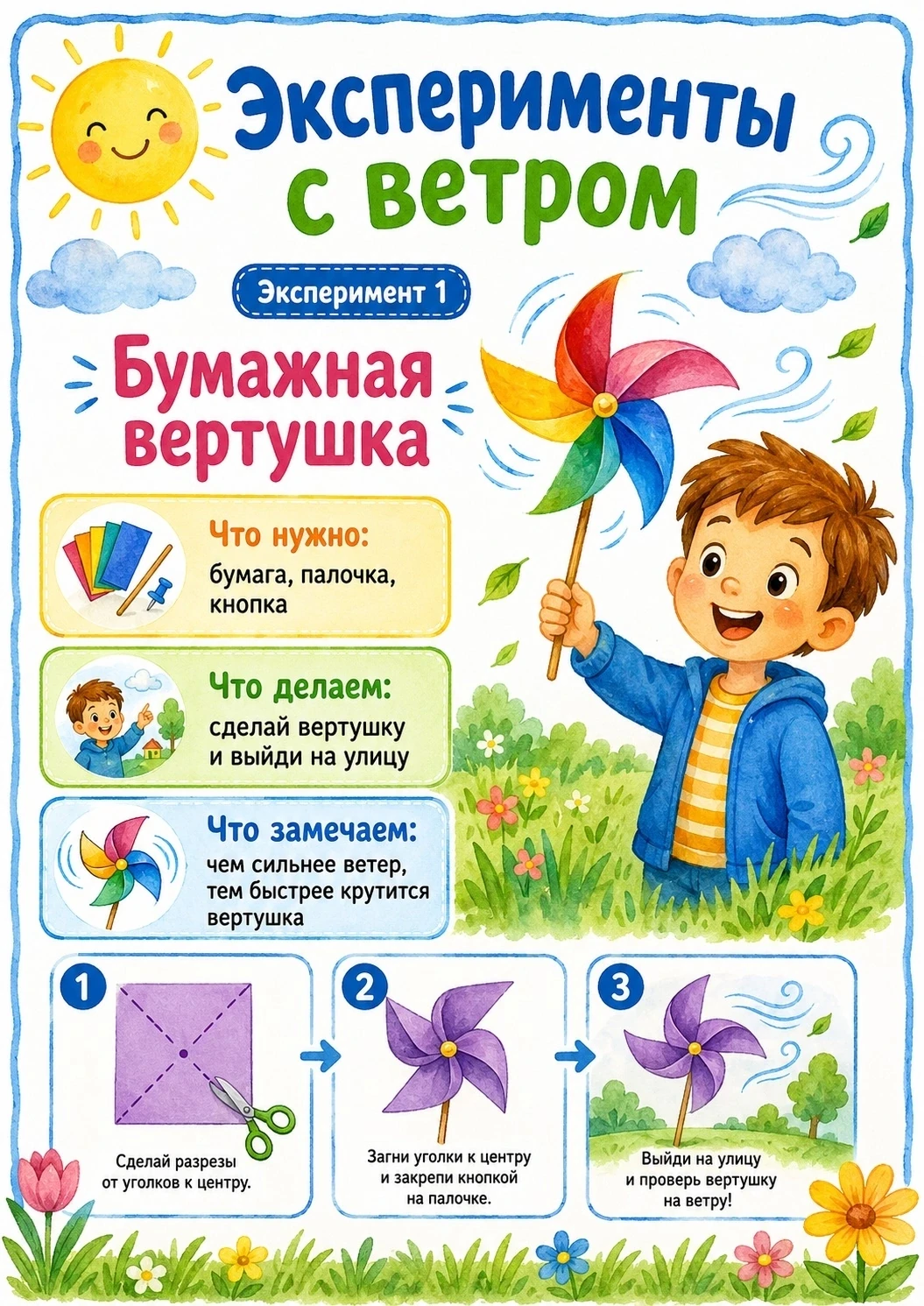 15 июня-ВСЕМИРНЫЙ ДЕНЬ ВЕТРА.
🌬 Эксперименты с ветром для детей
Подготовили  яркие листы с простыми