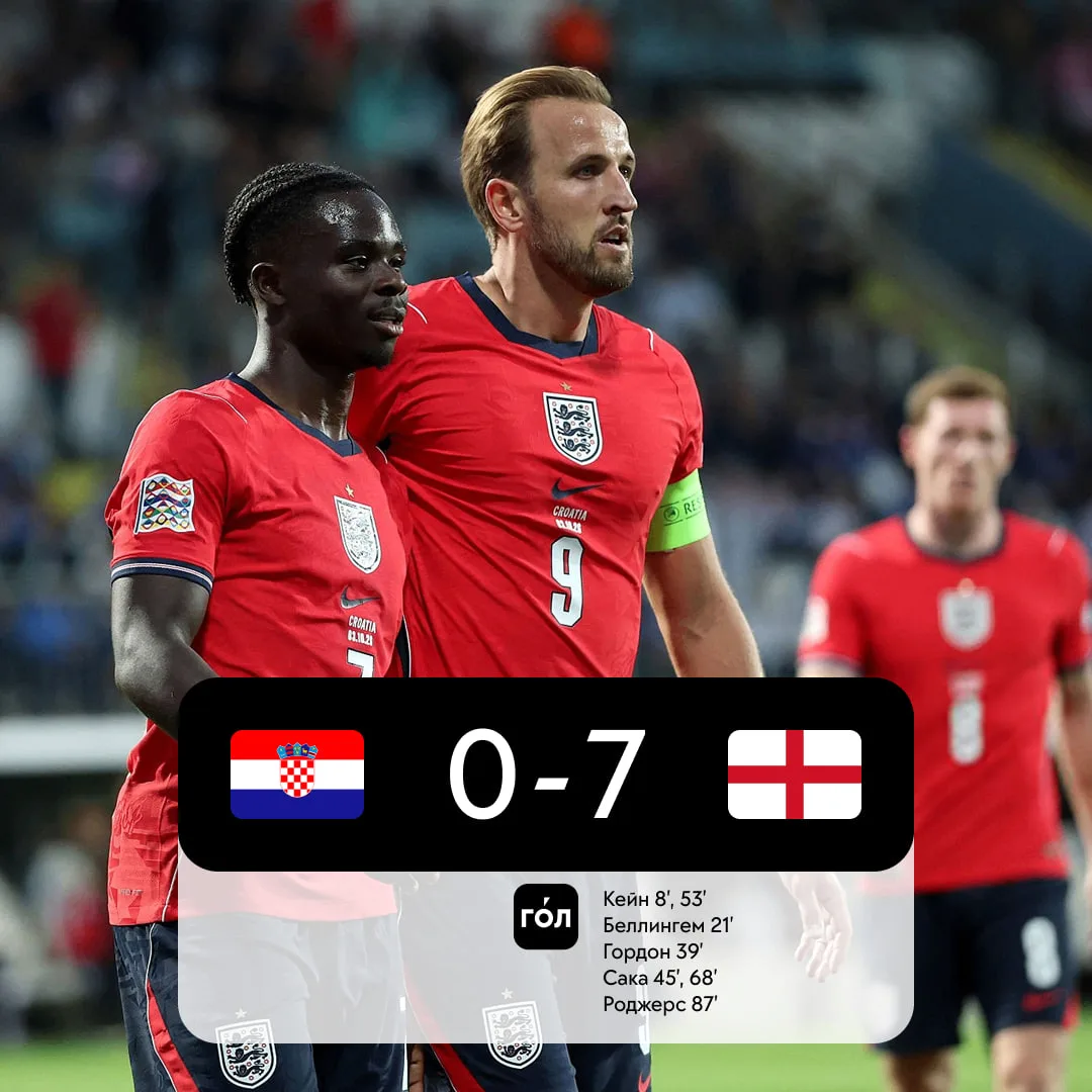 🏴💪 Англия уничтожила Хорватию – Кейн оформил 2+1, Беллингем 1+3, Гордон 1+1, а Сака с...